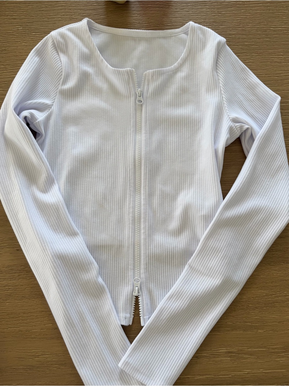 ALO Yoga White Ribbed Zip-Front Long Sleeve Too - Size Small